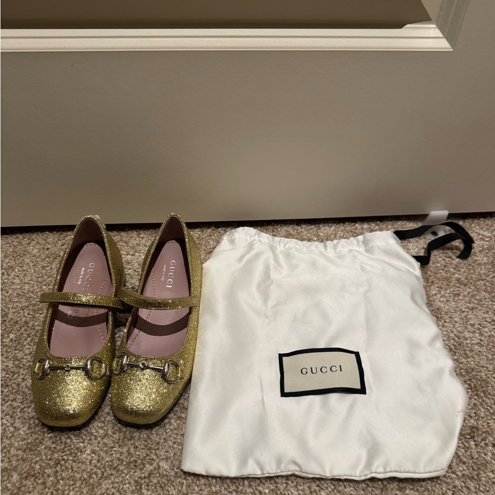 Gucci Gold Glitter Mary Jane Flats